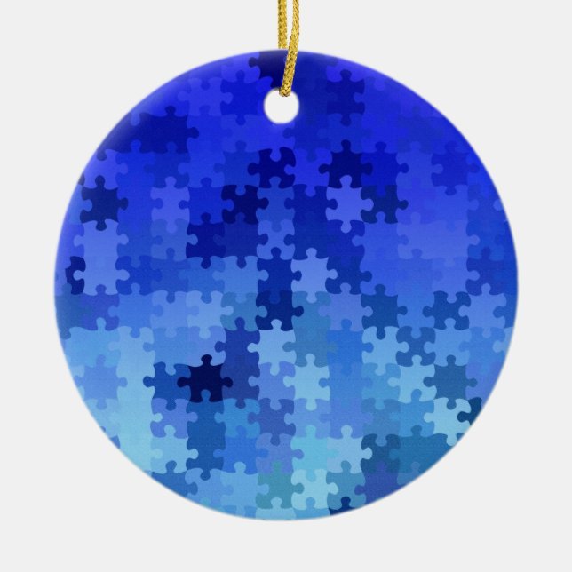 Blue jigsaw puzzle pattern ceramic ornament (Front)