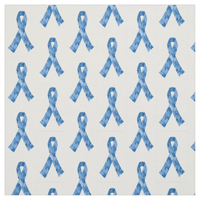 Blue Jigsaw Puzzle Pattern Ribbon Fabric (Swatch)