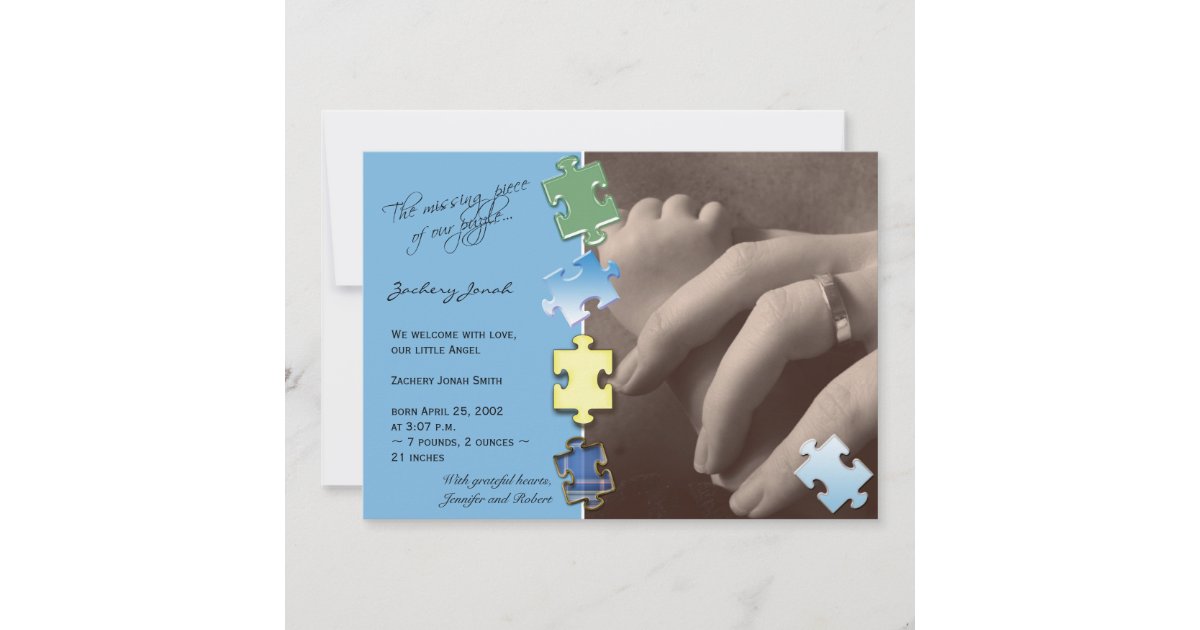 Blue Jigsaw Puzzle Photo Baby Announcement Zazzle
