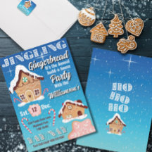 Blue Jingling Gingerbread Holiday Invitation