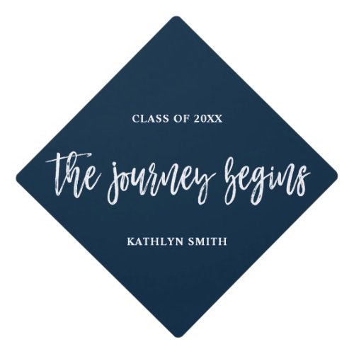 Blue Journey Begins Calligraphy Personalized  Graduation Cap Topper