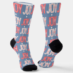 Blue Joy Christmas Socks Red and White Letters