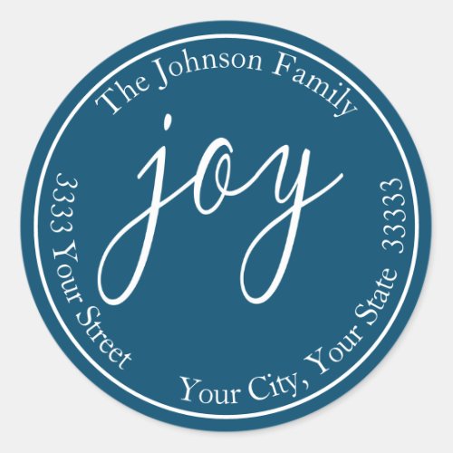 Blue Joy Holiday Round Return Address Label