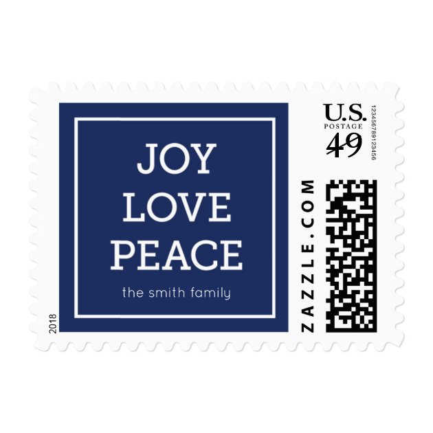 Blue Joy Love Peace Modern Minimalist Holiday Postage