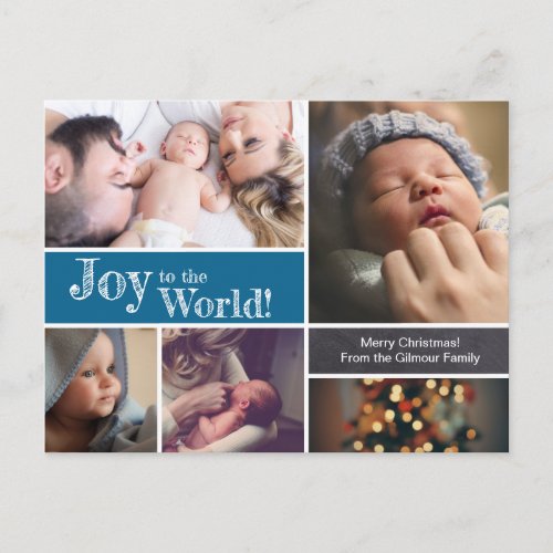 Blue Joy to the world Baby boy birth 1st Christmas Postcard