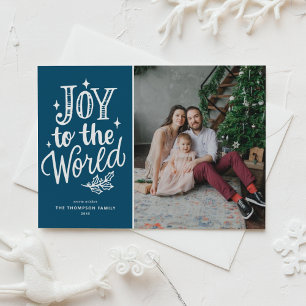 Blue Joy To The World Christmas Carol Photo Holiday Card
