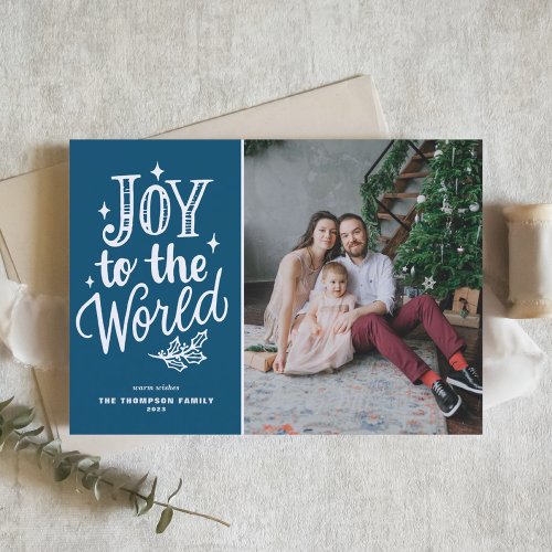 Blue Joy To The World Christmas Carol Photo Holiday Card