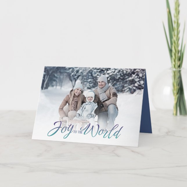 Blue Joy to the World Christmas Photo Card 1 Photo (Front)