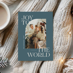 Blue Joy to the World Modern Type Christmas Photo Holiday Card