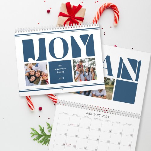 Blue Joy Typography Family Photo Collage Christmas Calendar