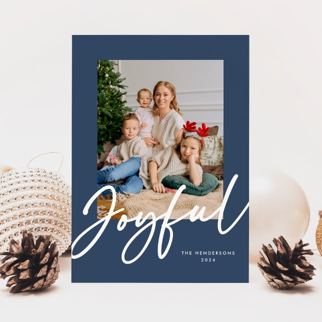 Blue Joyful Script Photo  Holiday Card (Creator Uploaded)