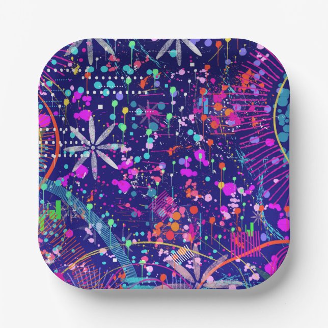 Blue Jubilee Abstract Art  Paper Plates (Front)