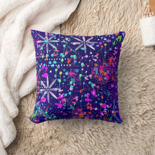 Blue Jubilee Abstract Art  Throw Pillow (Blanket)