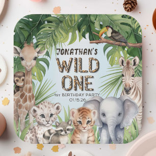Blue Jungle animals wild one Safari themed Paper Plates