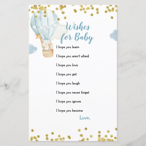 Blue Jungle Hot air balloon Wishes for Baby Card