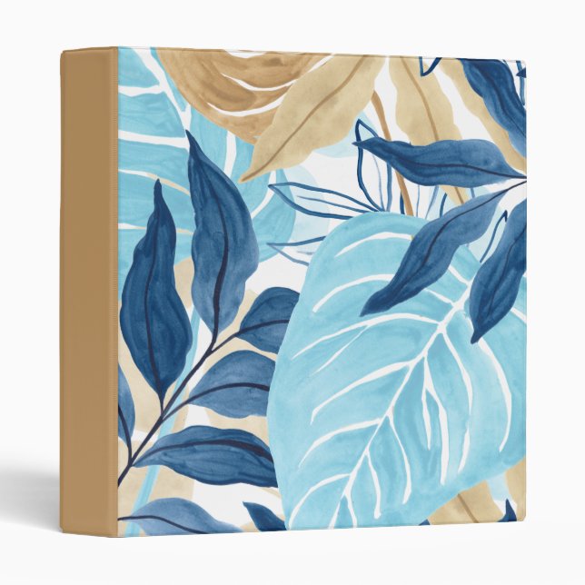 Blue Jungle Leaves 3 Ring Binder (Front/Spine)