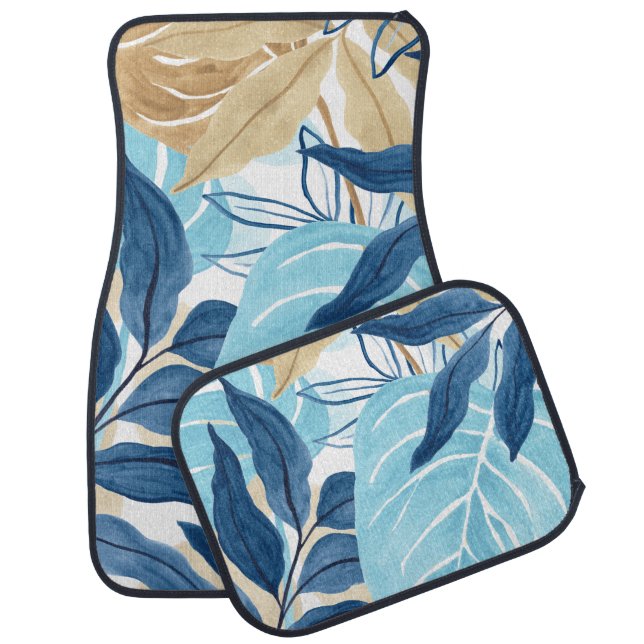 Blue Jungle Leaves Car Floor Mat (Set)