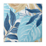 Blue Jungle Leaves Ceramic Tile<br><div class="desc">Blue Jungle IV by June Erica Vess. Tropical jungle leaves in abstract colors are brought together in this piece of art. | 163238Z</div>