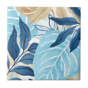 Blue Jungle Leaves Ceramic Tile