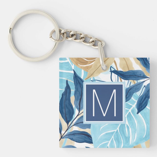 Blue Jungle Leaves Keychain (Front)