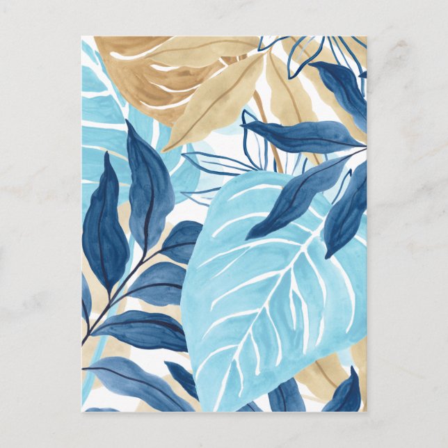 Blue Jungle Leaves Postcard (Front)