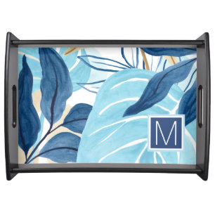 Blue Jungle Leaves Serving Tray