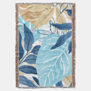 Blue Jungle Leaves Throw Blanket