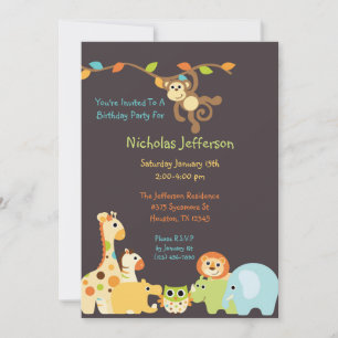 Blue Jungle Safari 5x7 Birthday Party Invitation
