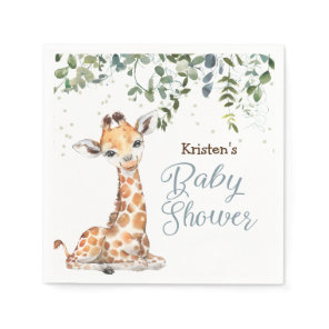 Blue Jungle Safari Giraffe Zoo Baby Shower Napkins