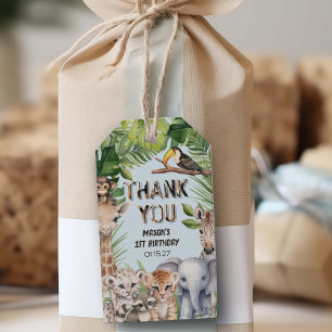 Blue jungle safari Wild One birthday favor Gift Tags