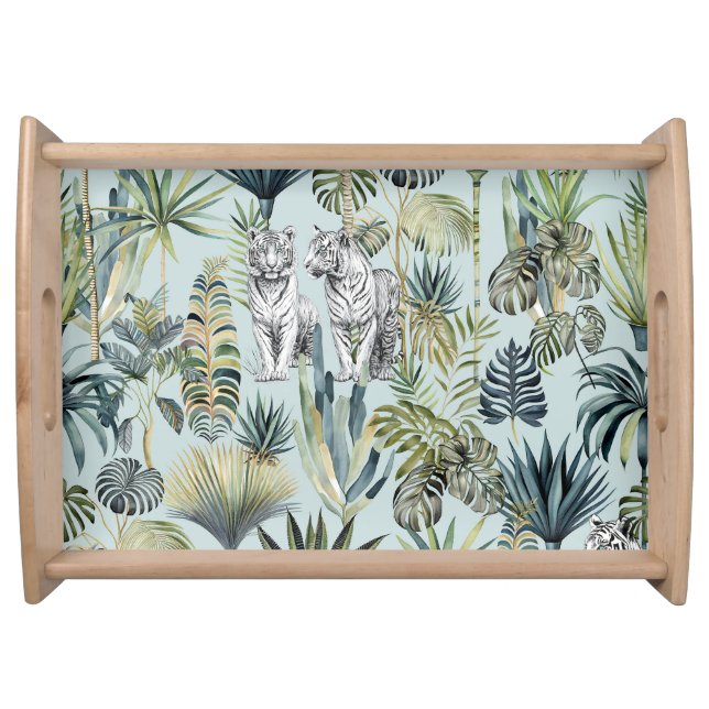 Blue Jungle White Tigers Serving Tray (Front)