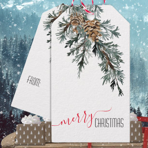 Blue Juniper Branch Cones Merry Christmas Gift Tags