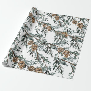 Blue Juniper Tree Branches And Cones Wrapping Paper