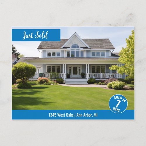 Blue Just Sold Real Estate Marketing Logo Postcard