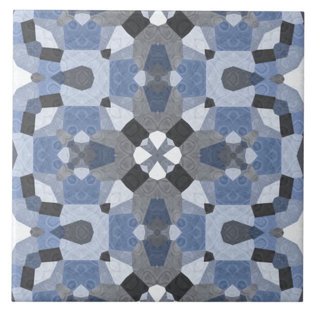 blue kaleidoscope ceramic tile (Front)
