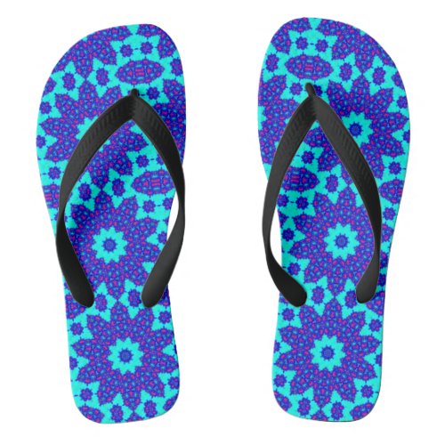 Blue kaleidoscope flourished flip flops