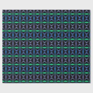 Blue Kaleidoscope Fractal Pattern Wrapping Paper