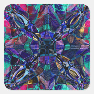 Blue Kaleidoscope Fractal Square Sticker