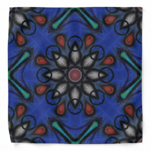 Blue Kaleidoscope Mandala with Red & Gray Accents Bandana