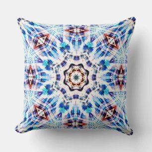 Blue kaleidoscope mix of texture and fabric woven throw pillow