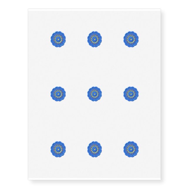 Blue kaleidoscope pattern temporary tattoos (Front)