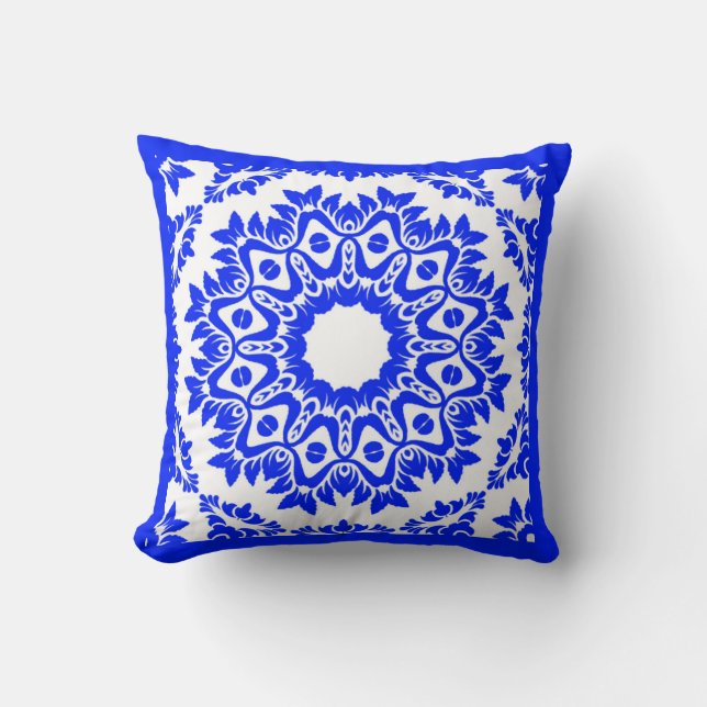 Blue Kaleidoscope Reversible Throw Pillow (Front)