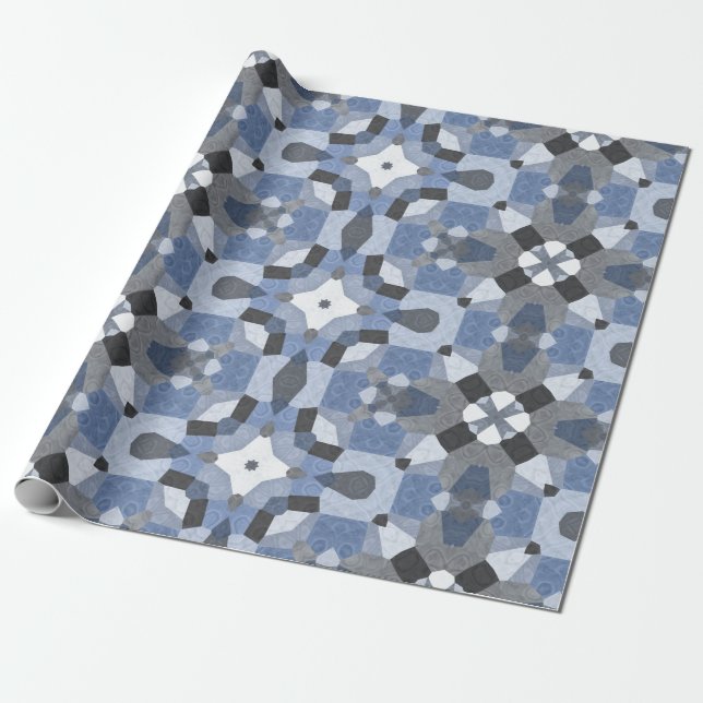 blue kaleidoscope wrapping paper (Unrolled)