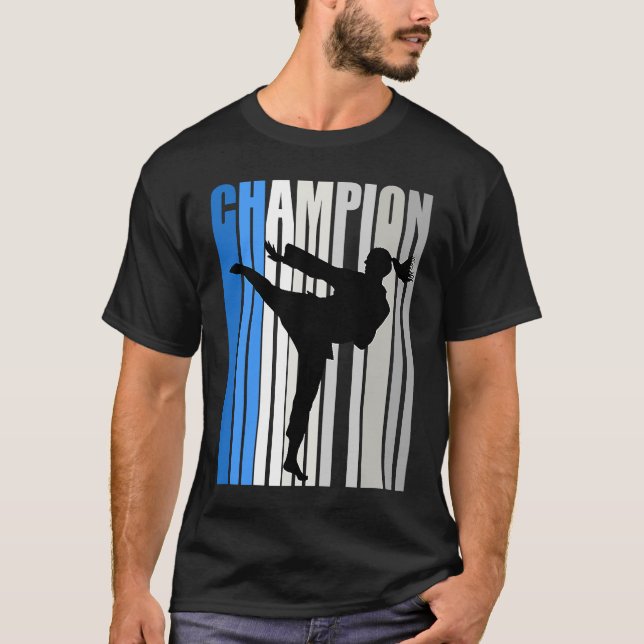 Blue Karate Champion Girls Birthday Competition Te T-Shirt (Front)