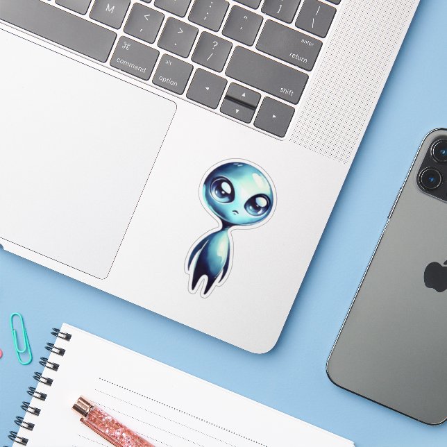 Blue Kawaii Alien  Sticker (Laptop w/ iPhone)