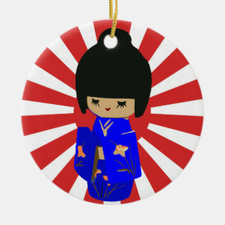 Blue Kawaii Kokeshi Doll Single sided ornament