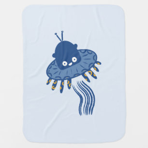 Blue Kawaii Octopus UFO Baby Blanket