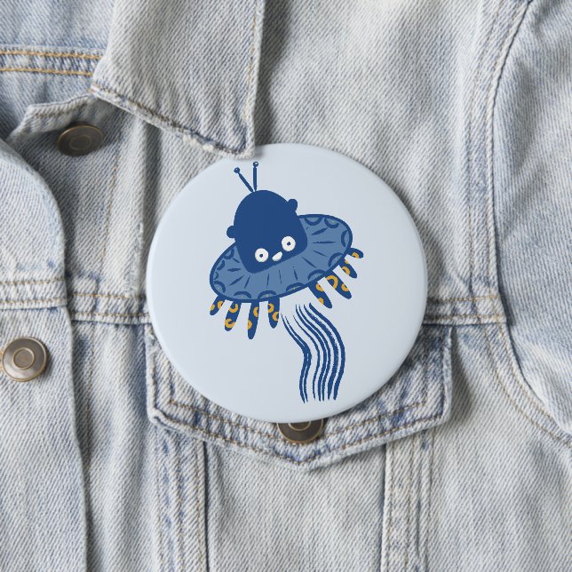 Blue Kawaii Octopus UFO Button (In Situ)