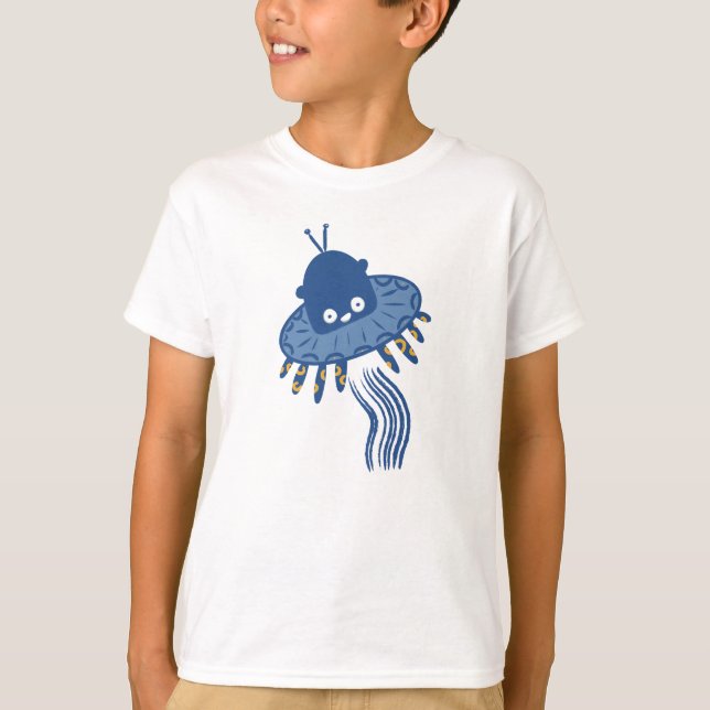 Blue Kawaii Octopus UFO T-Shirt (Front)