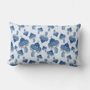Blue Kawaii Octopus UFO Throw Pillow